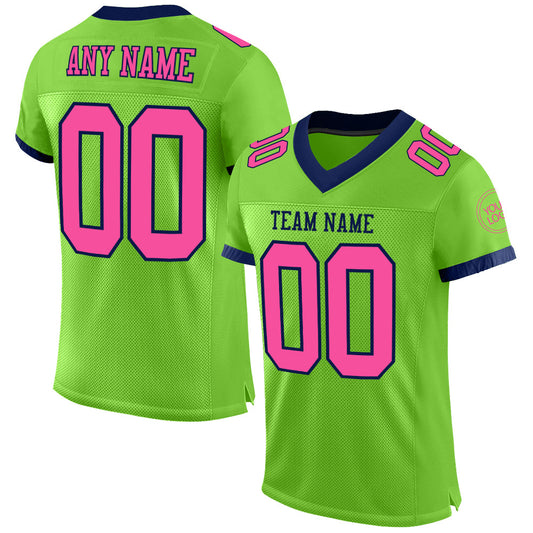 Custom Neon Green Pink-Navy Mesh Authentic Football Jersey - Main View
