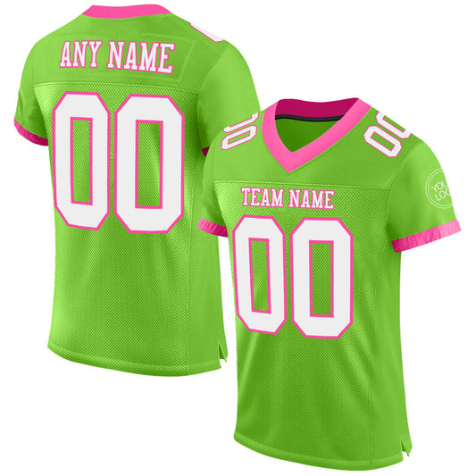 Custom Neon Green White-Pink Mesh Authentic Football Jersey - Main View