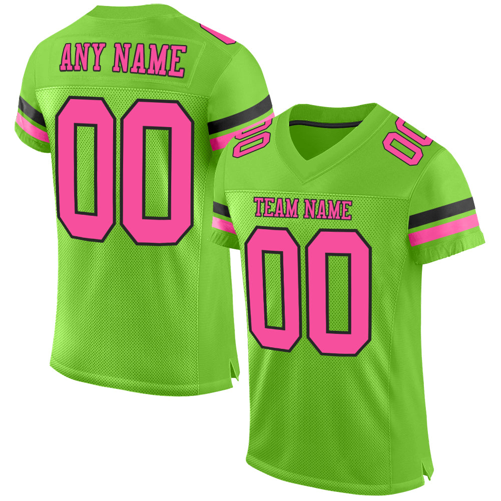 Custom Neon Green Pink-Black Mesh Authentic Football Jersey - Main View