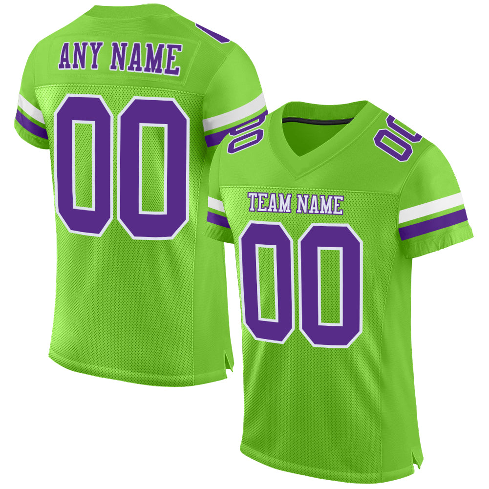 Custom Neon Green Purple-White Mesh Authentic Football Jersey - Main View