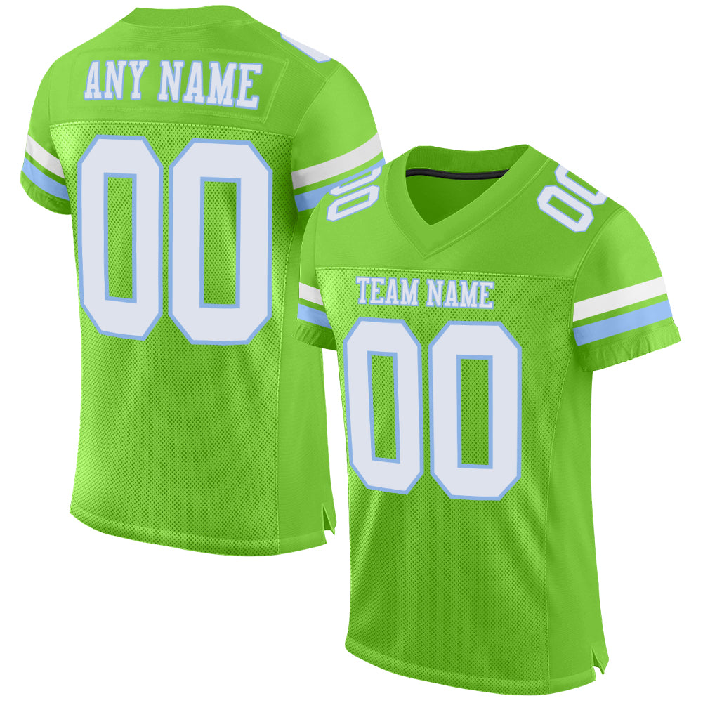 Custom Neon Green White-Light Blue Mesh Authentic Football Jersey - Main View