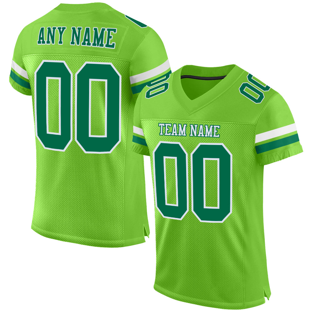 Custom Neon Green Kelly Green-White Mesh Authentic Football Jersey - Main View