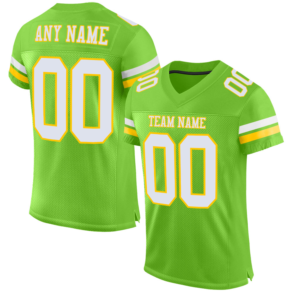 Custom Neon Green White-Yellow Mesh Authentic Football Jersey - Main View