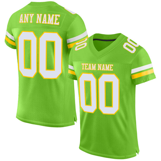 Custom Neon Green White-Yellow Mesh Authentic Football Jersey - Main View