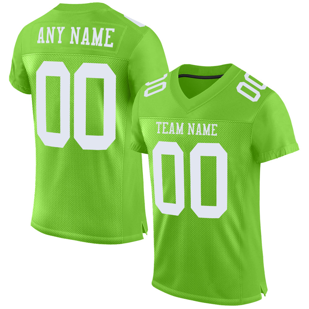 Custom Neon Green White Mesh Authentic Football Jersey - Main View