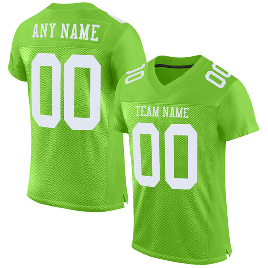 Custom Neon Green White Mesh Authentic Football Jersey - Main View
