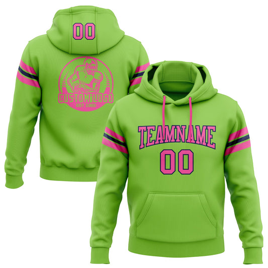 Custom Stitched Neon Green Pink-Navy Football Pullover Sweatshirt Hoodie - Main View