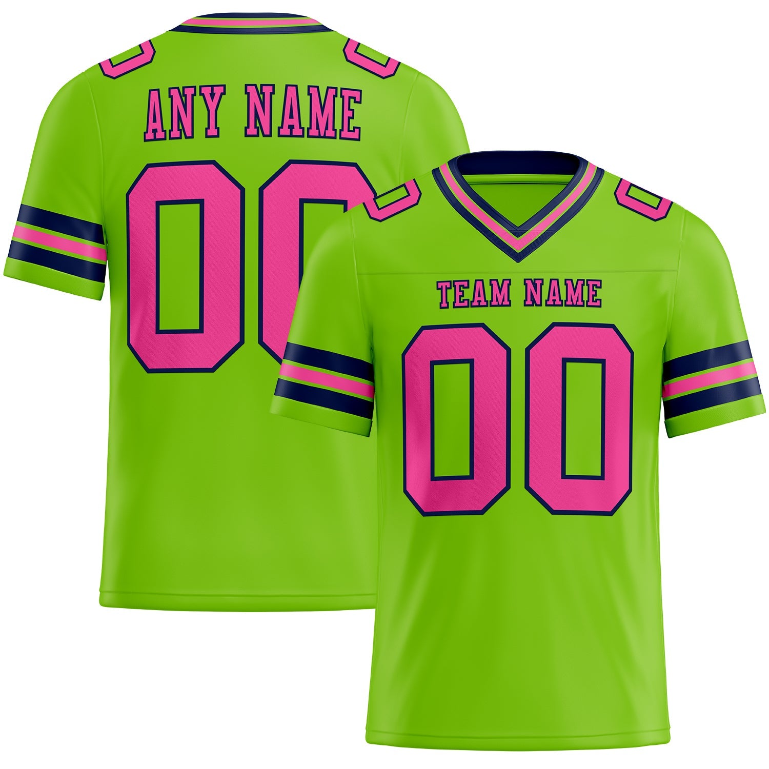 Custom Neon Green Pink-Navy Authentic Football Jersey - Main View