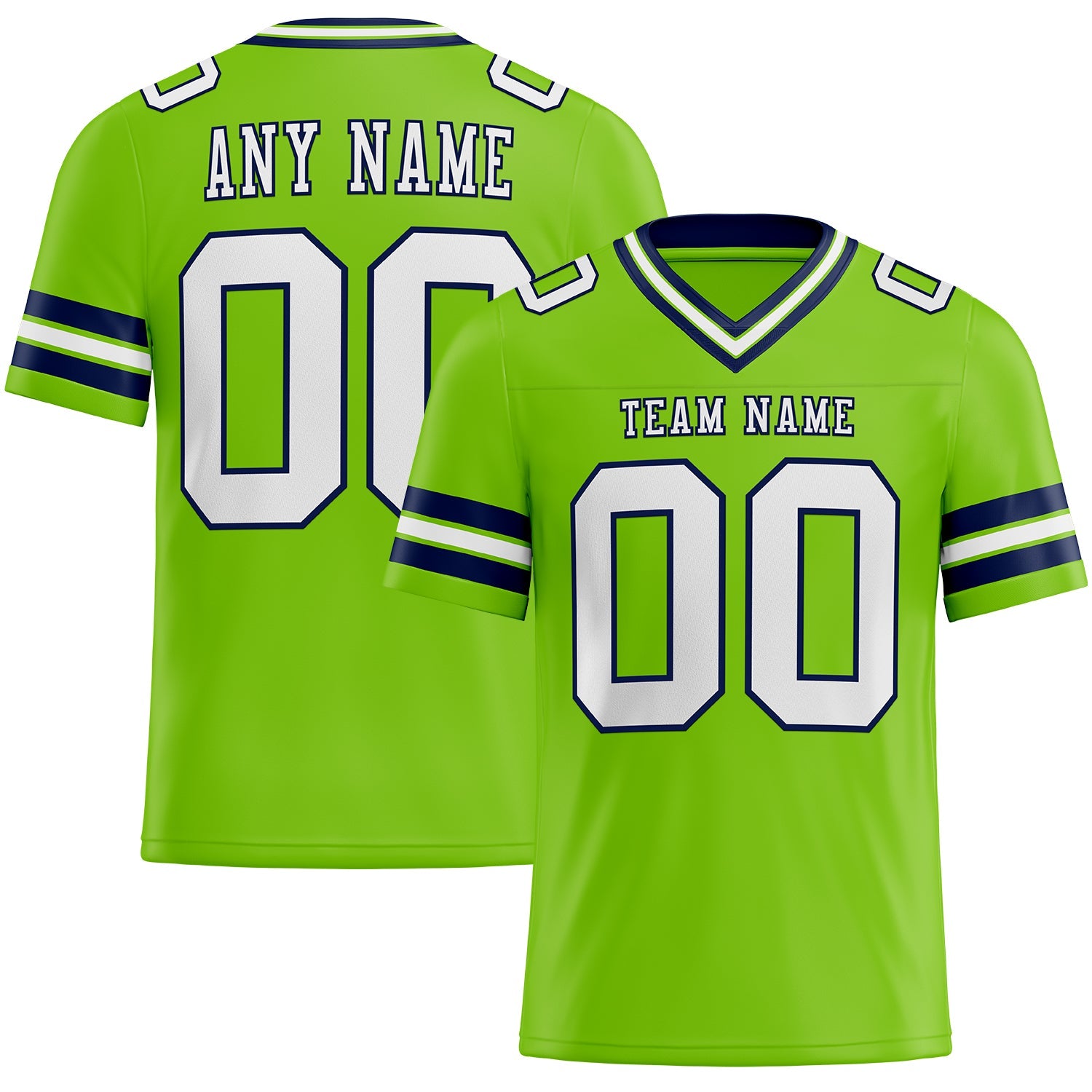 Custom Neon Green White-Navy Authentic Football Jersey - Main View