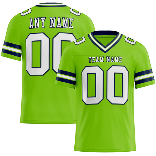 Custom Neon Green White-Navy Authentic Football Jersey - Main View