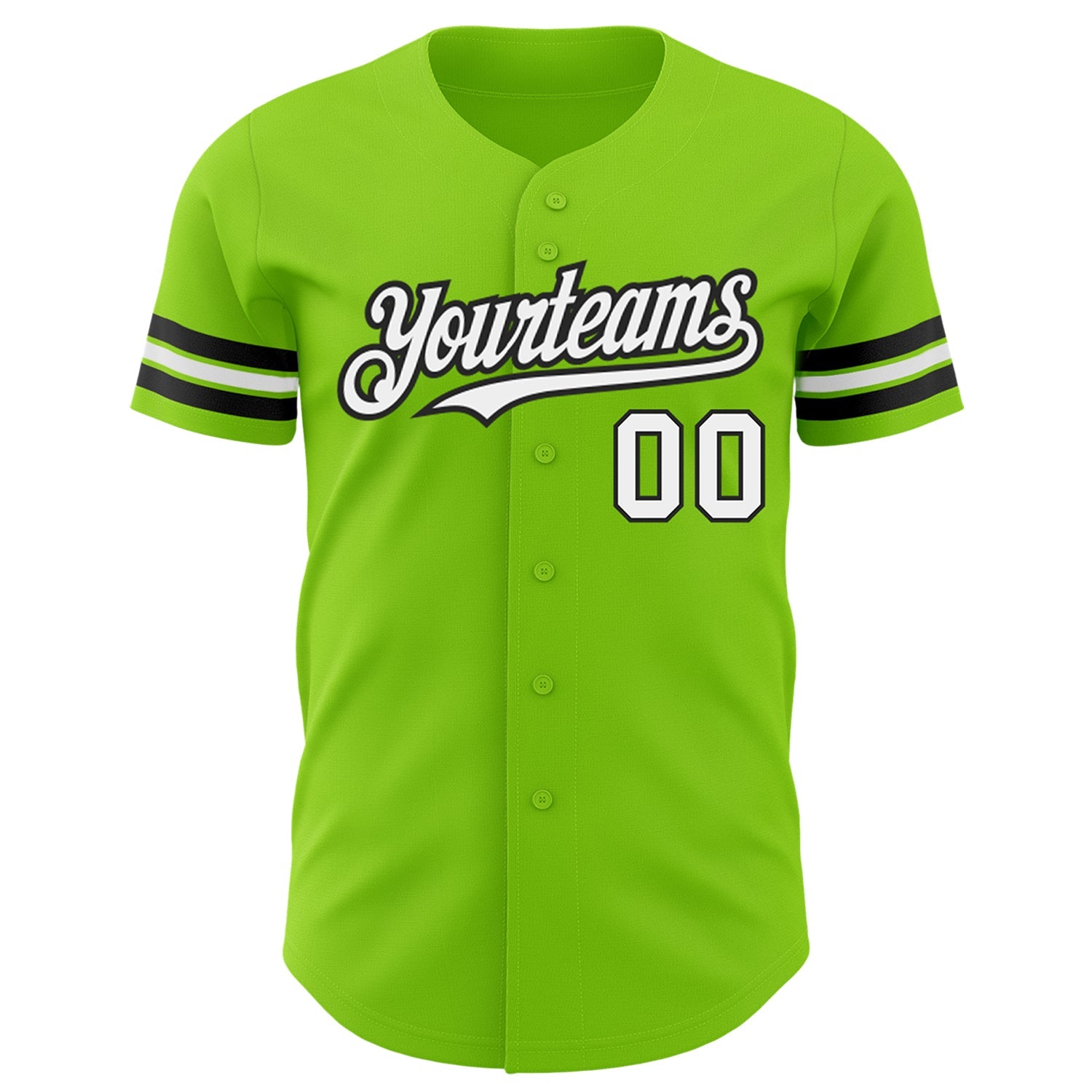 Custom Neon Green White-Black Authentic Baseball Jersey view 2