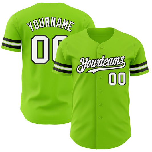 Custom Neon Green White-Black Authentic Baseball Jersey - Main View
