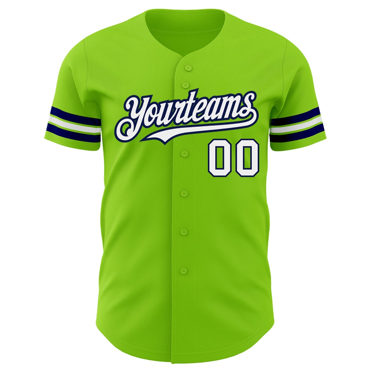 Custom Neon Green White-Navy Authentic Baseball Jersey view 2