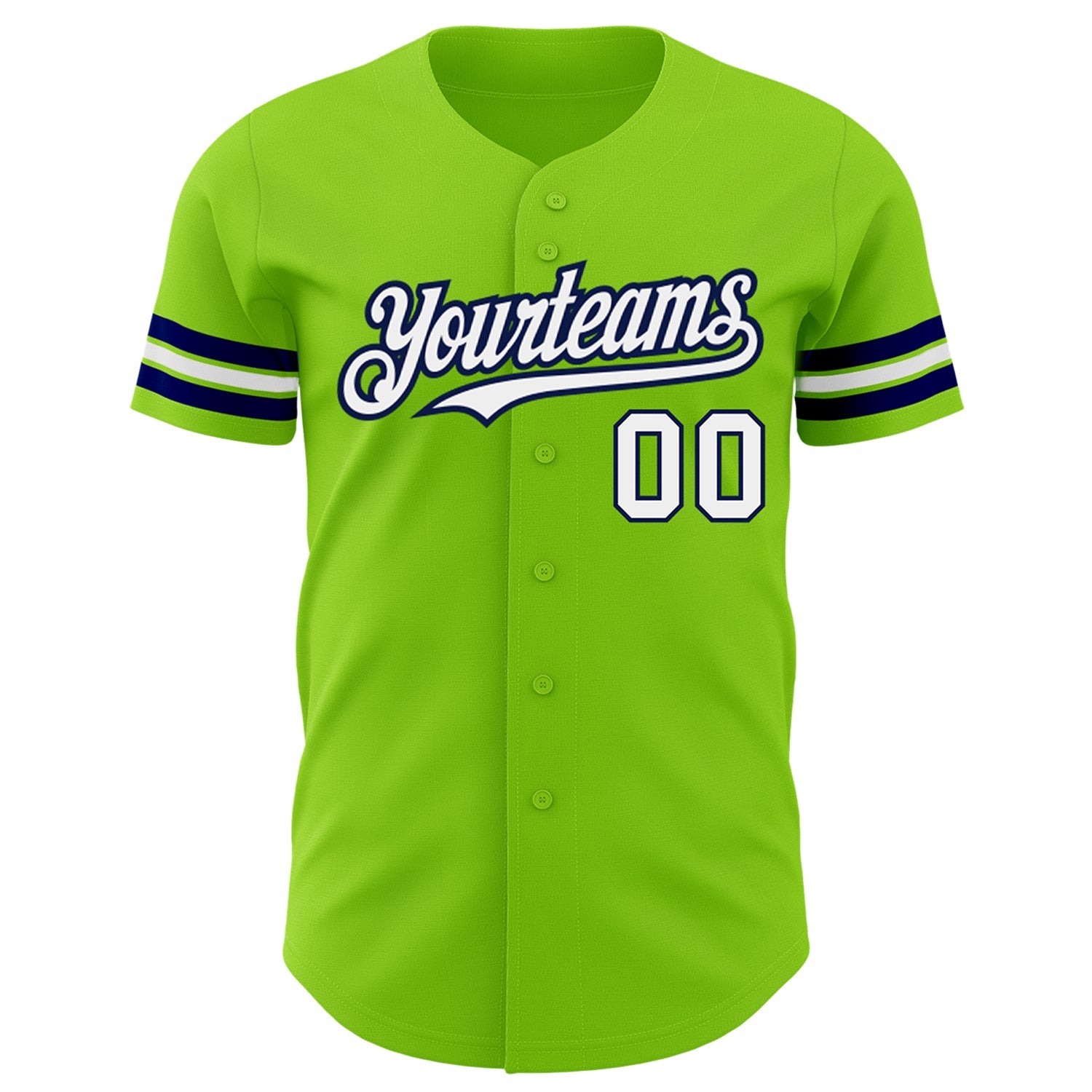 Custom Neon Green White-Navy Authentic Baseball Jersey view 2