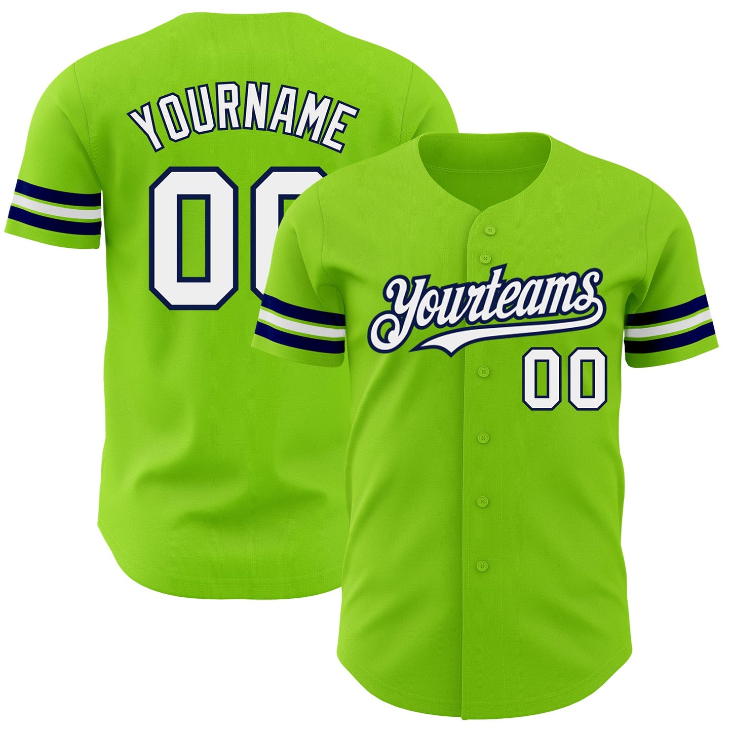 Custom Neon Green White-Navy Authentic Baseball Jersey - Main View