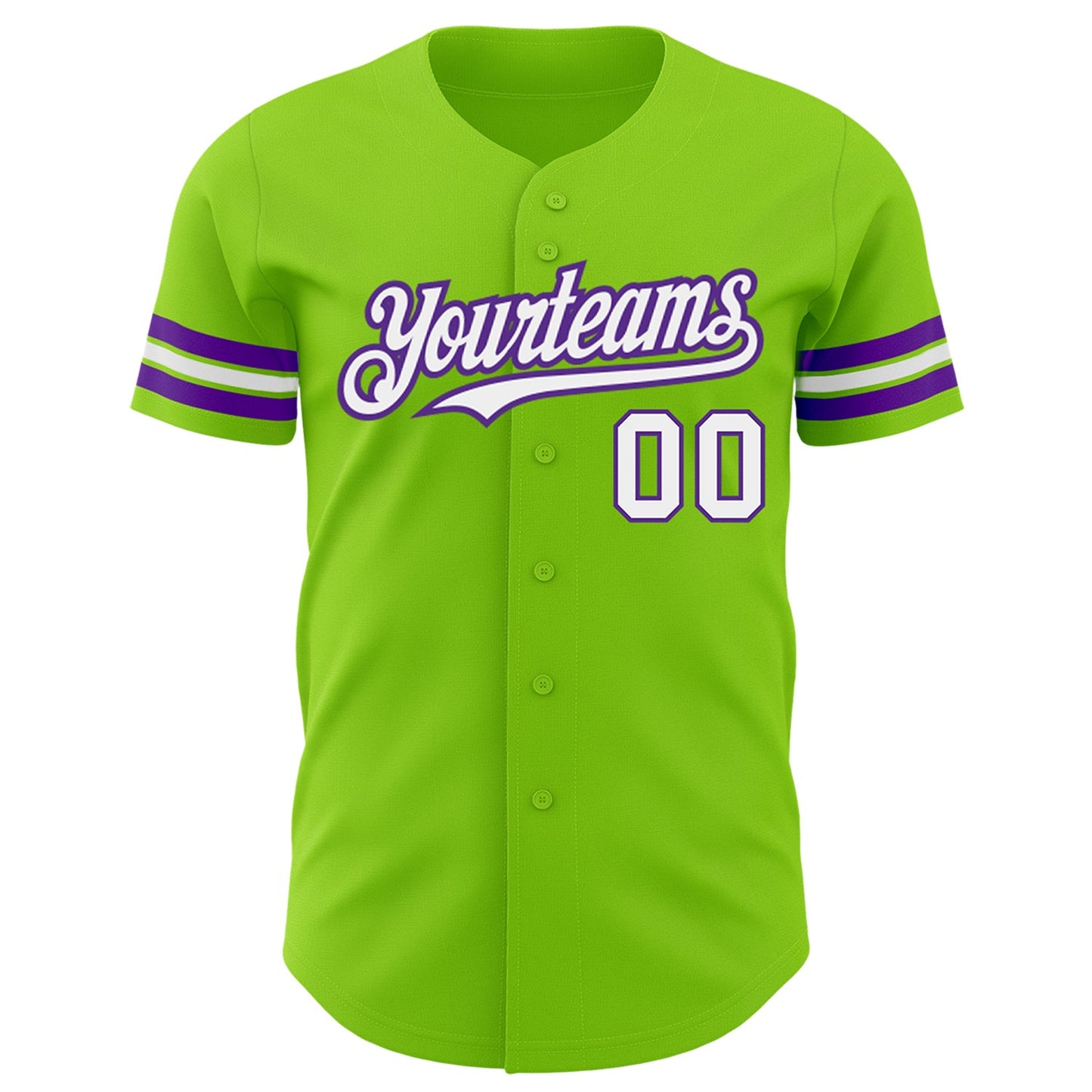 Custom Neon Green White-Purple Authentic Baseball Jersey view 2