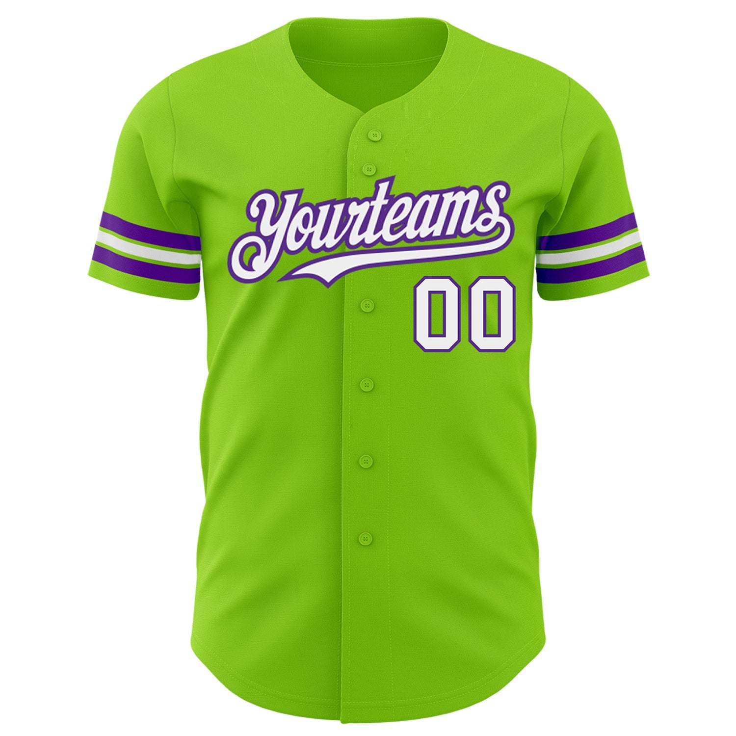 Custom Neon Green White-Purple Authentic Baseball Jersey view 2