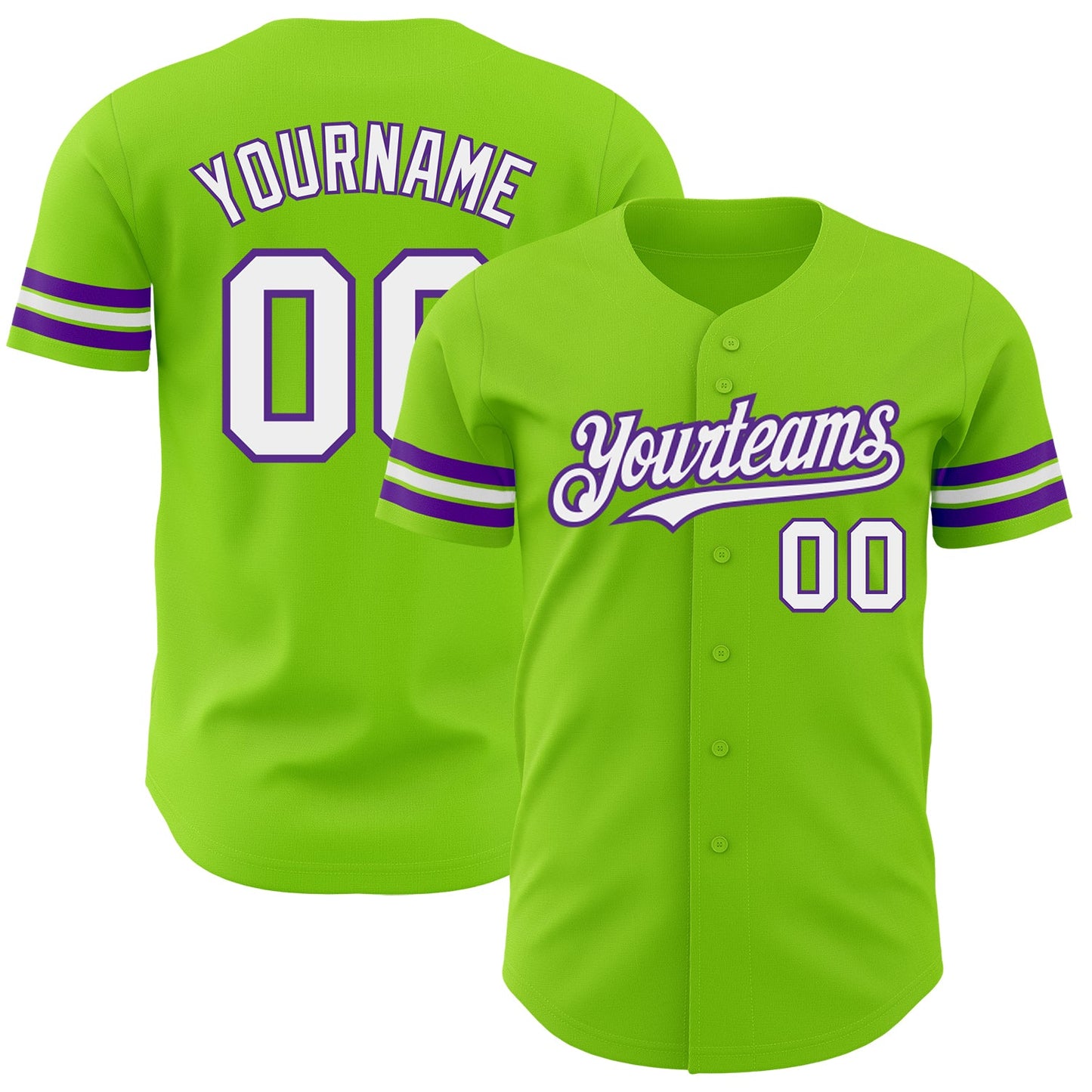 Custom Neon Green White-Purple Authentic Baseball Jersey - Main View