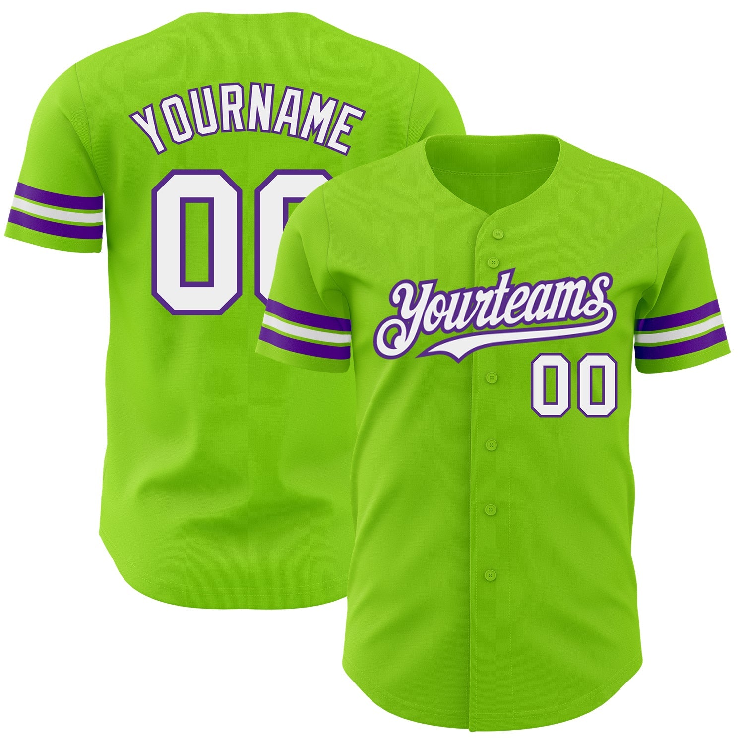 Custom Neon Green White-Purple Authentic Baseball Jersey - Main View