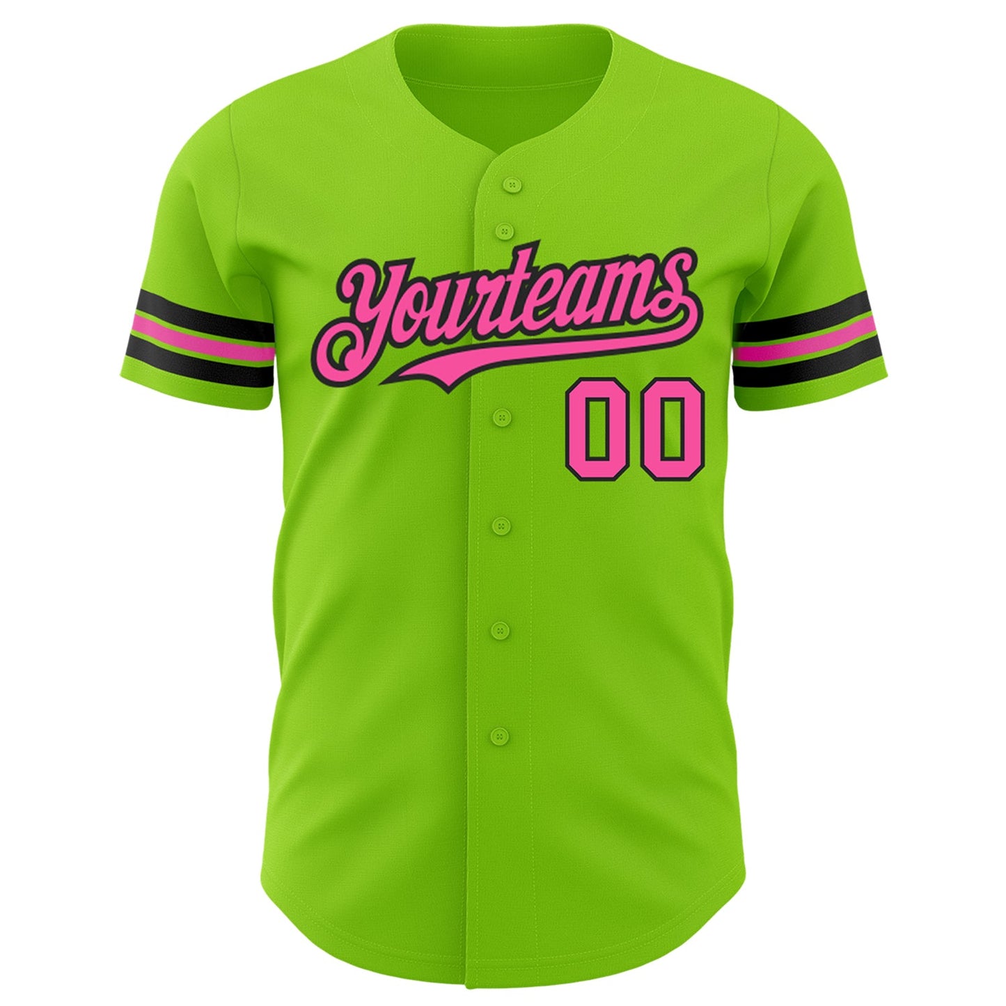 Custom Neon Green Pink-Black Authentic Baseball Jersey view 2