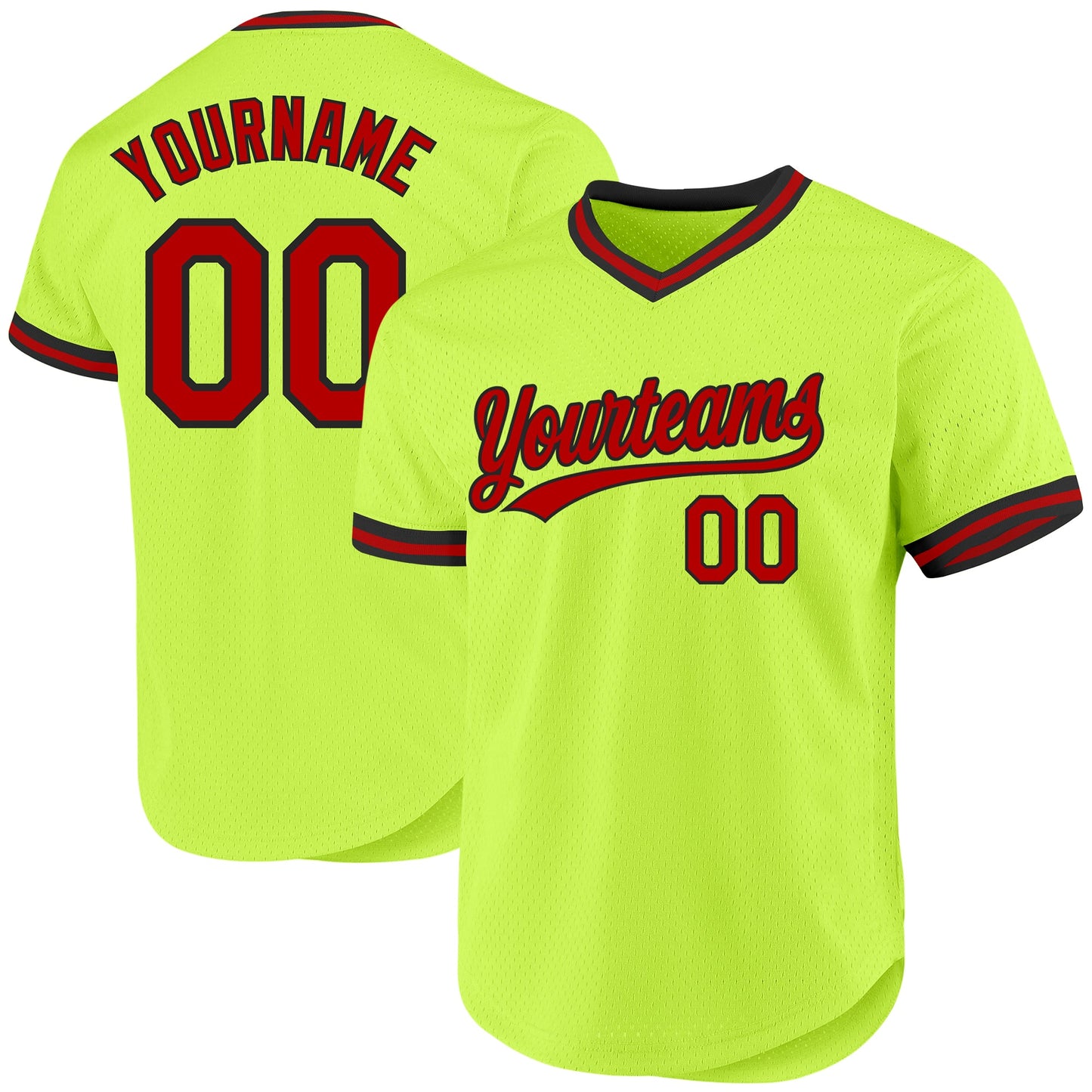 Custom Neon Green Red-Black Authentic Throwback Baseball Jersey - Main View