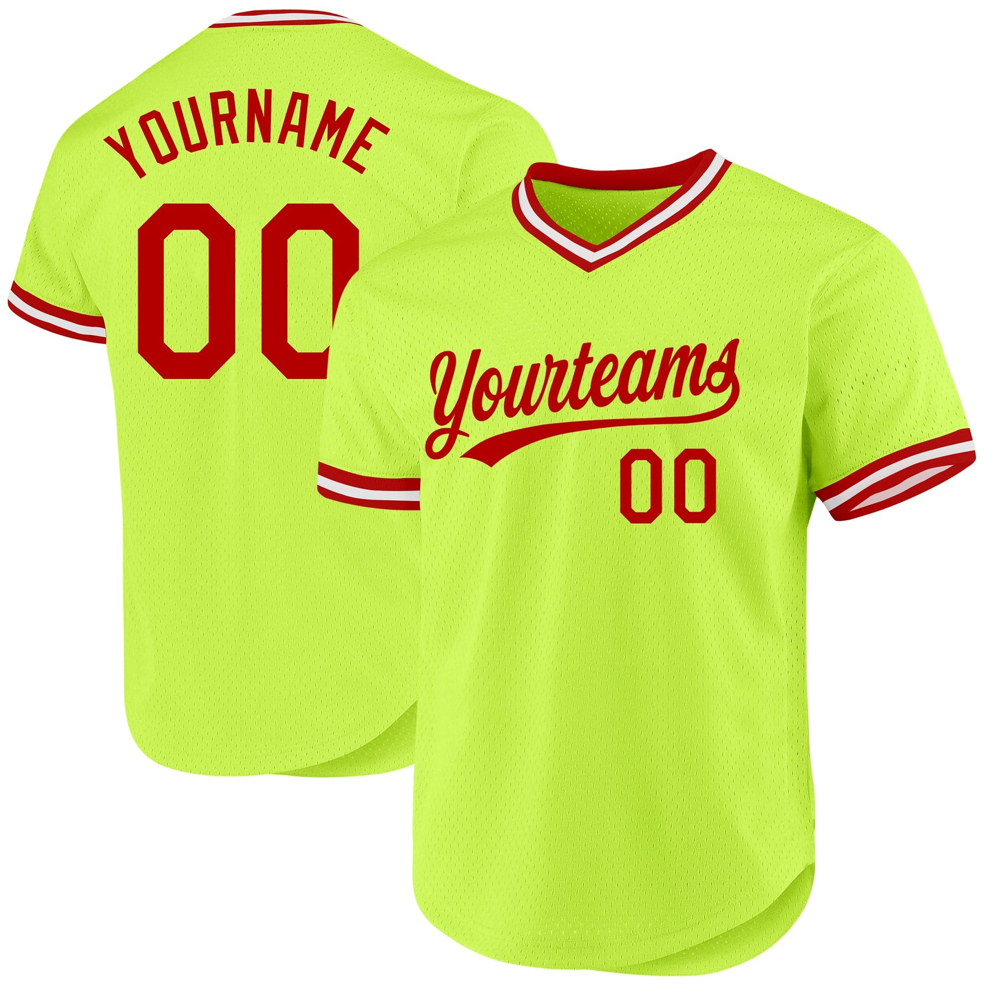 Custom Neon Green Red-White Authentic Throwback Baseball Jersey - Main View