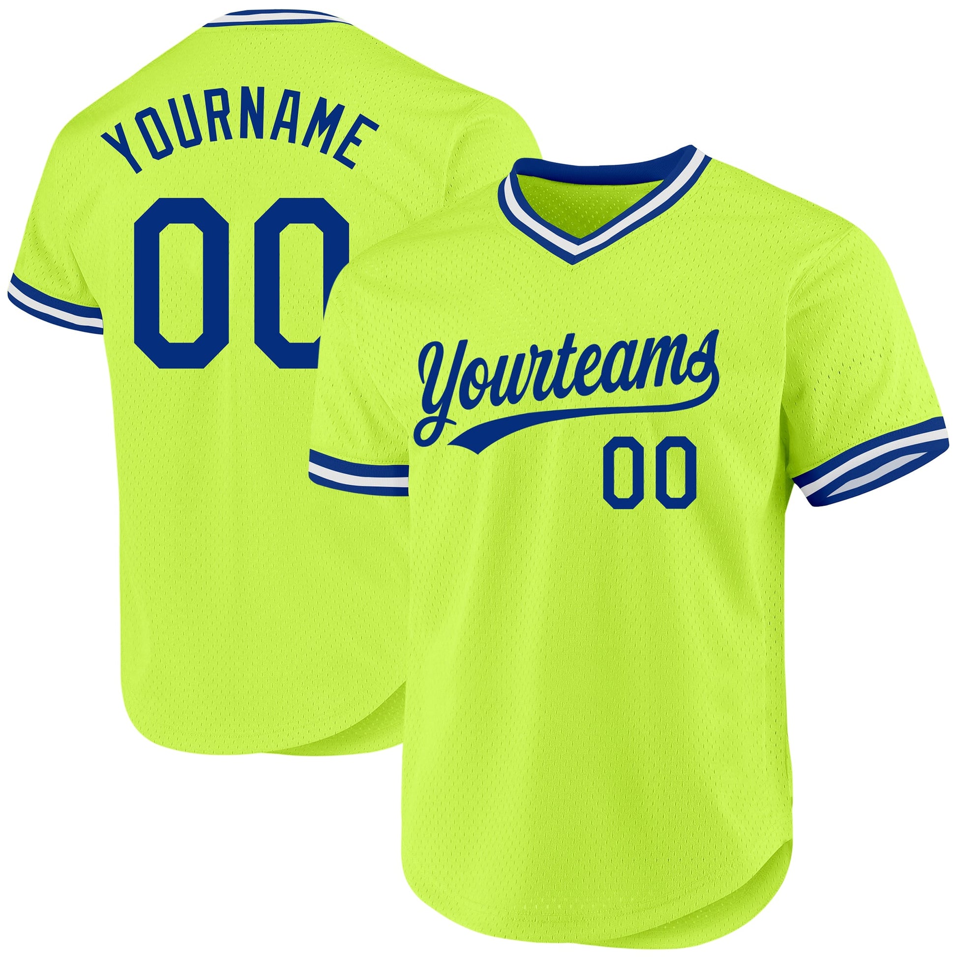 Custom Neon Green Royal-White Authentic Throwback Baseball Jersey - Main View