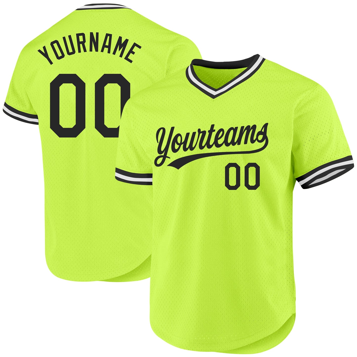 Custom Neon Green Black-White Authentic Throwback Baseball Jersey - Main View