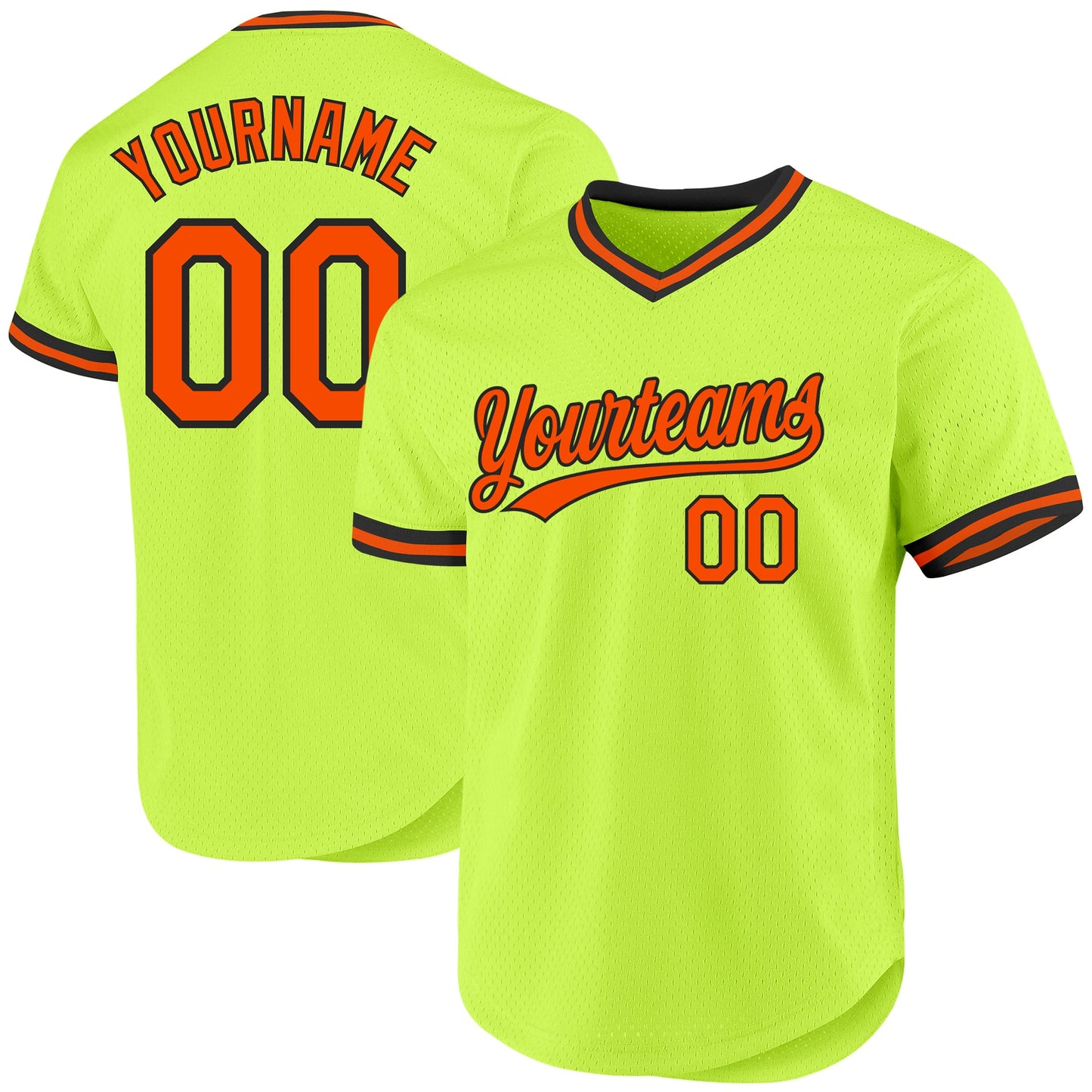 Custom Neon Green Orange-Black Authentic Throwback Baseball Jersey - Main View