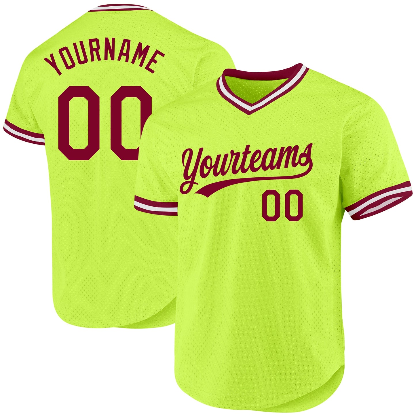 Custom Neon Green Maroon-White Authentic Throwback Baseball Jersey - Main View