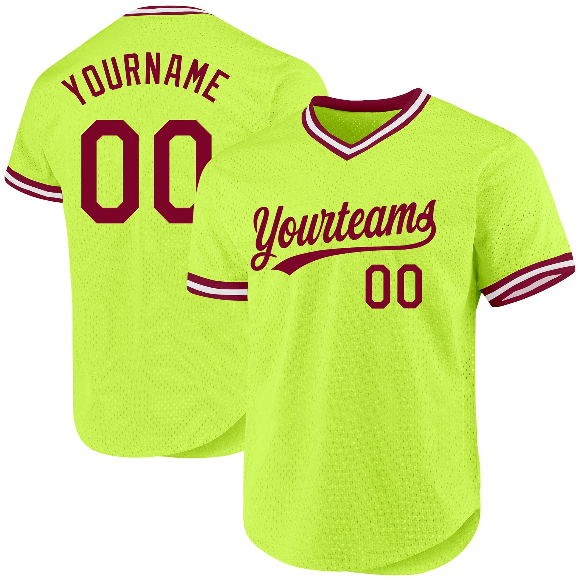 Custom Neon Green Maroon-White Authentic Throwback Baseball Jersey - Main View