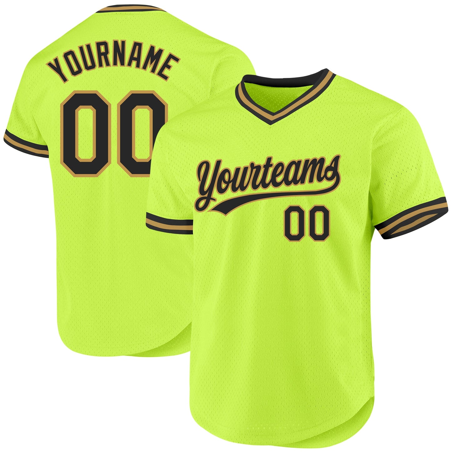 Custom Neon Green Black-Old Gold Authentic Throwback Baseball Jersey - Main View