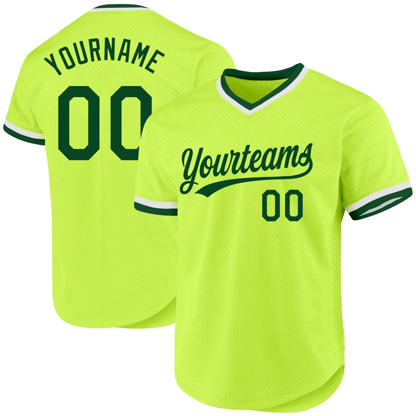 Custom Neon Green Green-White Authentic Throwback Baseball Jersey - Main View