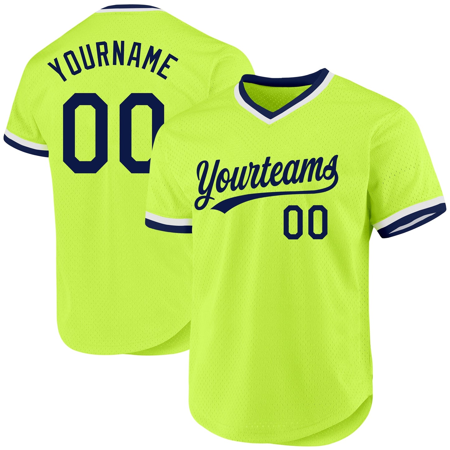 Custom Neon Green Navy-White Authentic Throwback Baseball Jersey - Main View