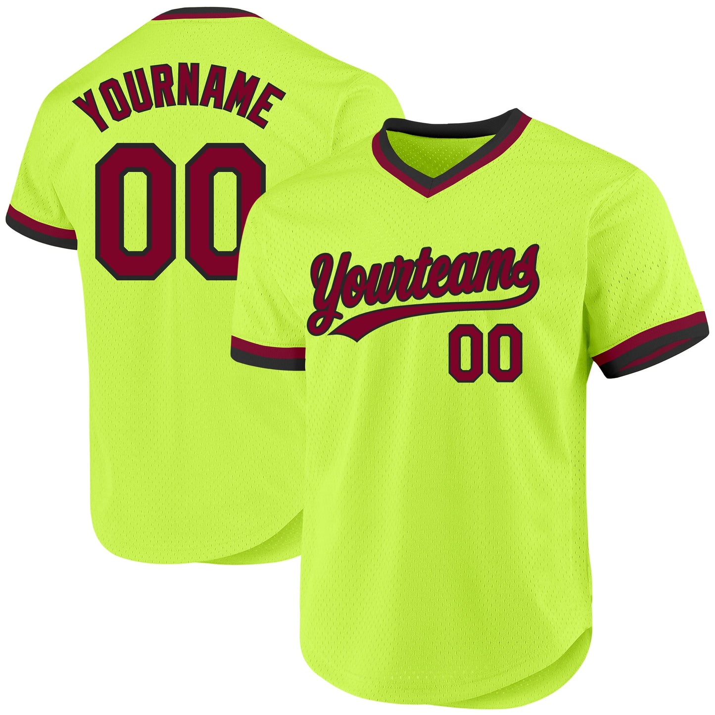 Custom Neon Green Maroon-Black Authentic Throwback Baseball Jersey - Main View