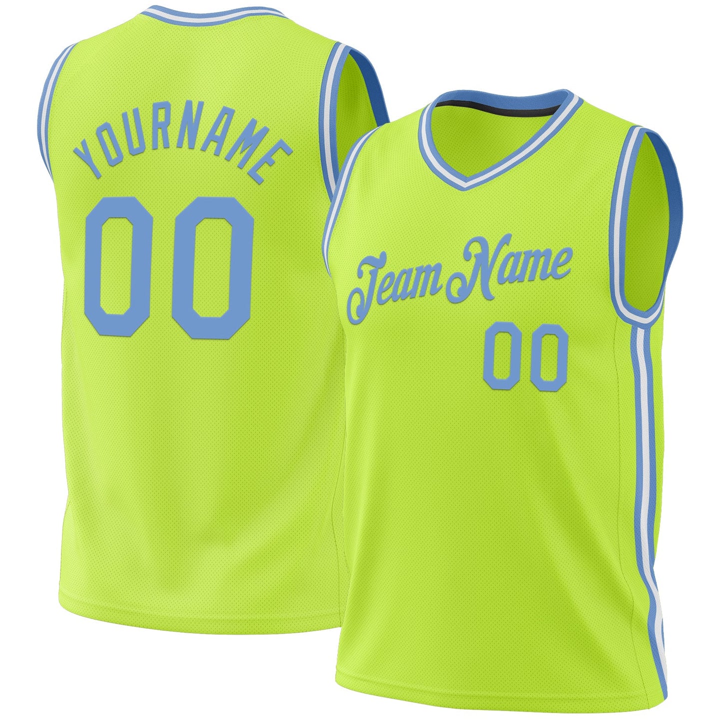 Custom Neon Green Light Blue-White Authentic Throwback Basketball Jersey - Main View