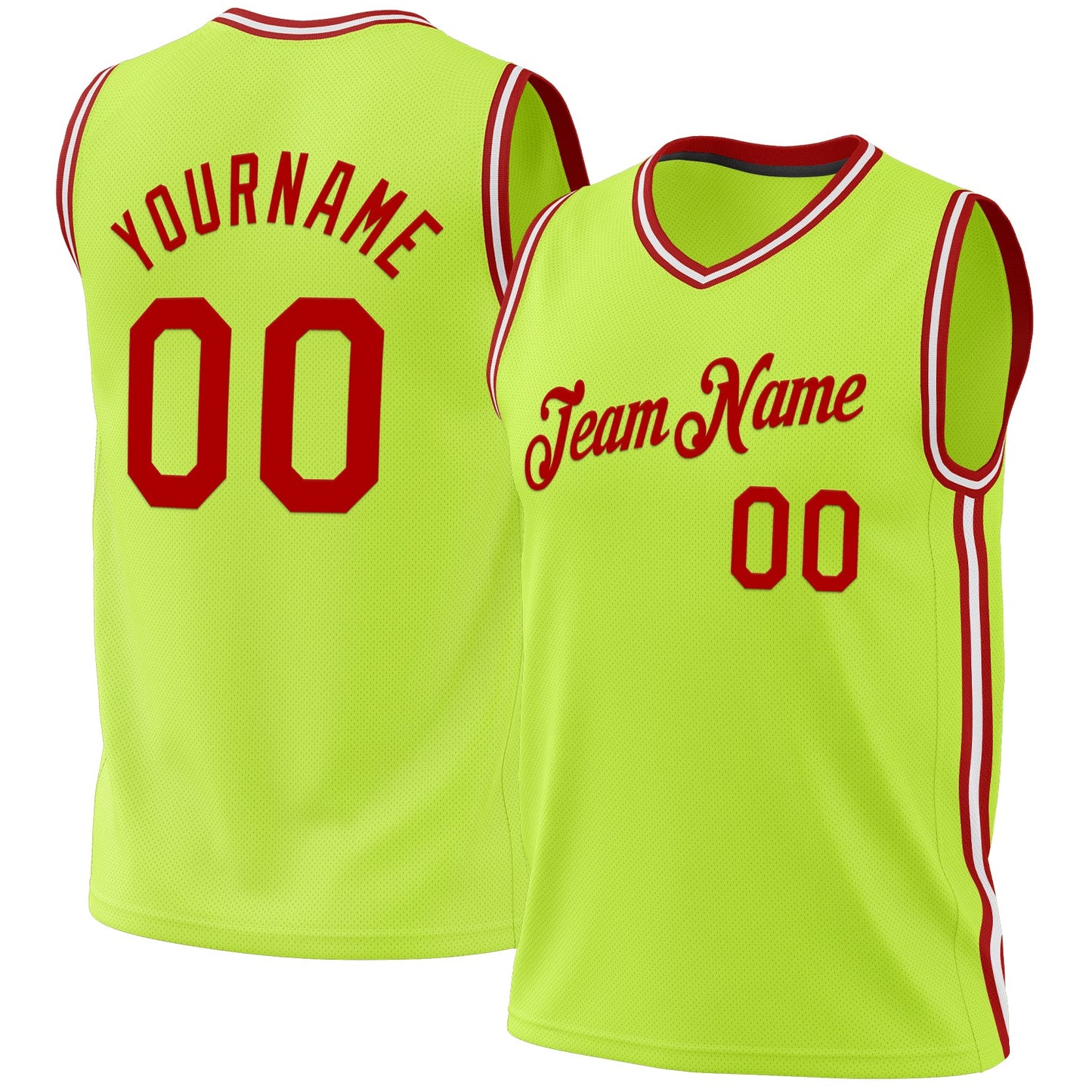 Custom Neon Green Red-White Authentic Throwback Basketball Jersey - Main View