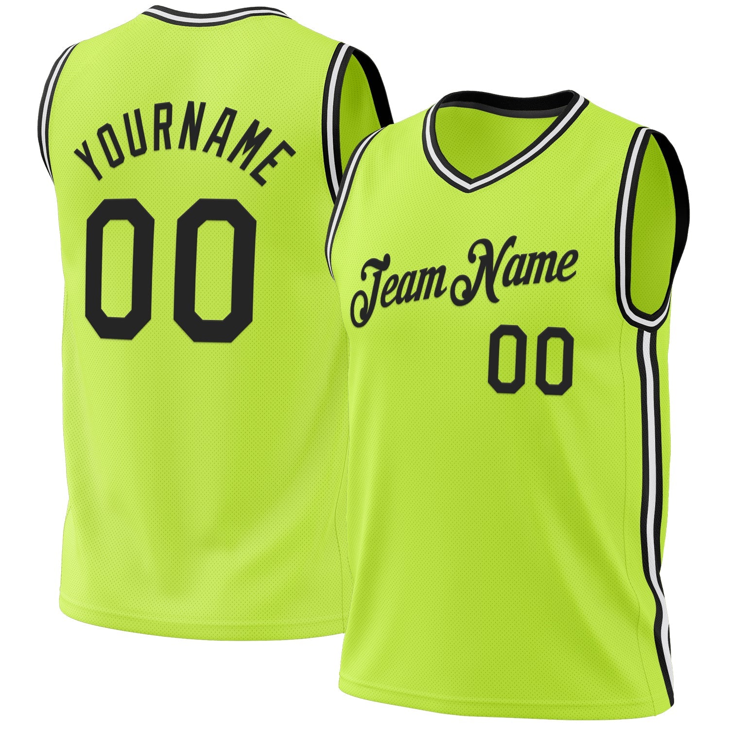 Custom Neon Green Black-White Authentic Throwback Basketball Jersey - Main View