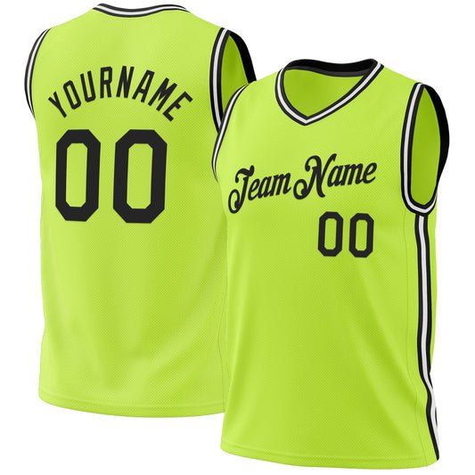 Custom Neon Green Black-White Authentic Throwback Basketball Jersey - Main View