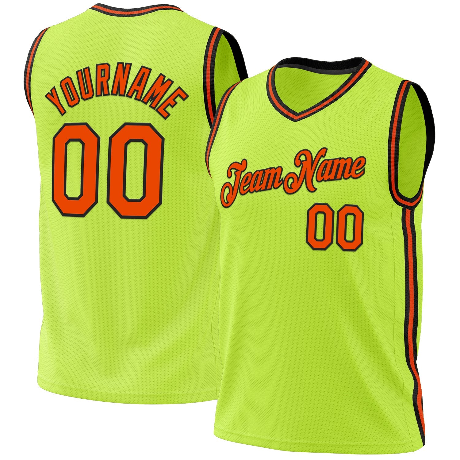 Custom Neon Green Orange-Black Authentic Throwback Basketball Jersey - Main View
