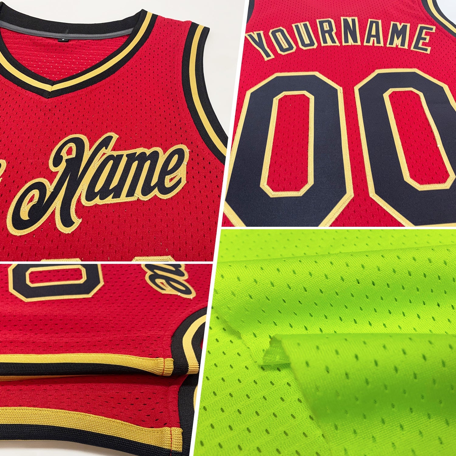 Custom Neon Green Red-Navy Authentic Throwback Basketball Jersey view 2