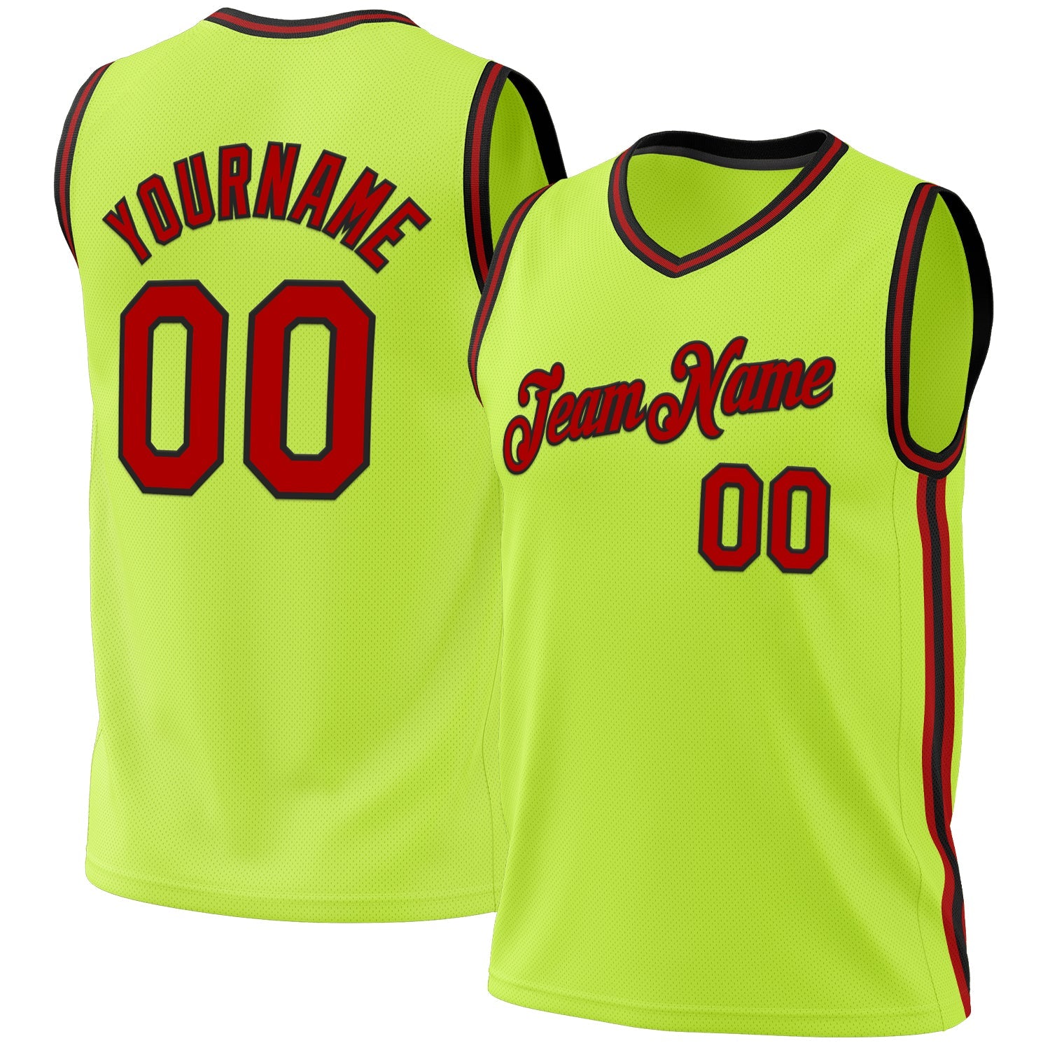 Custom Neon Green Red-Black Authentic Throwback Basketball Jersey - Main View