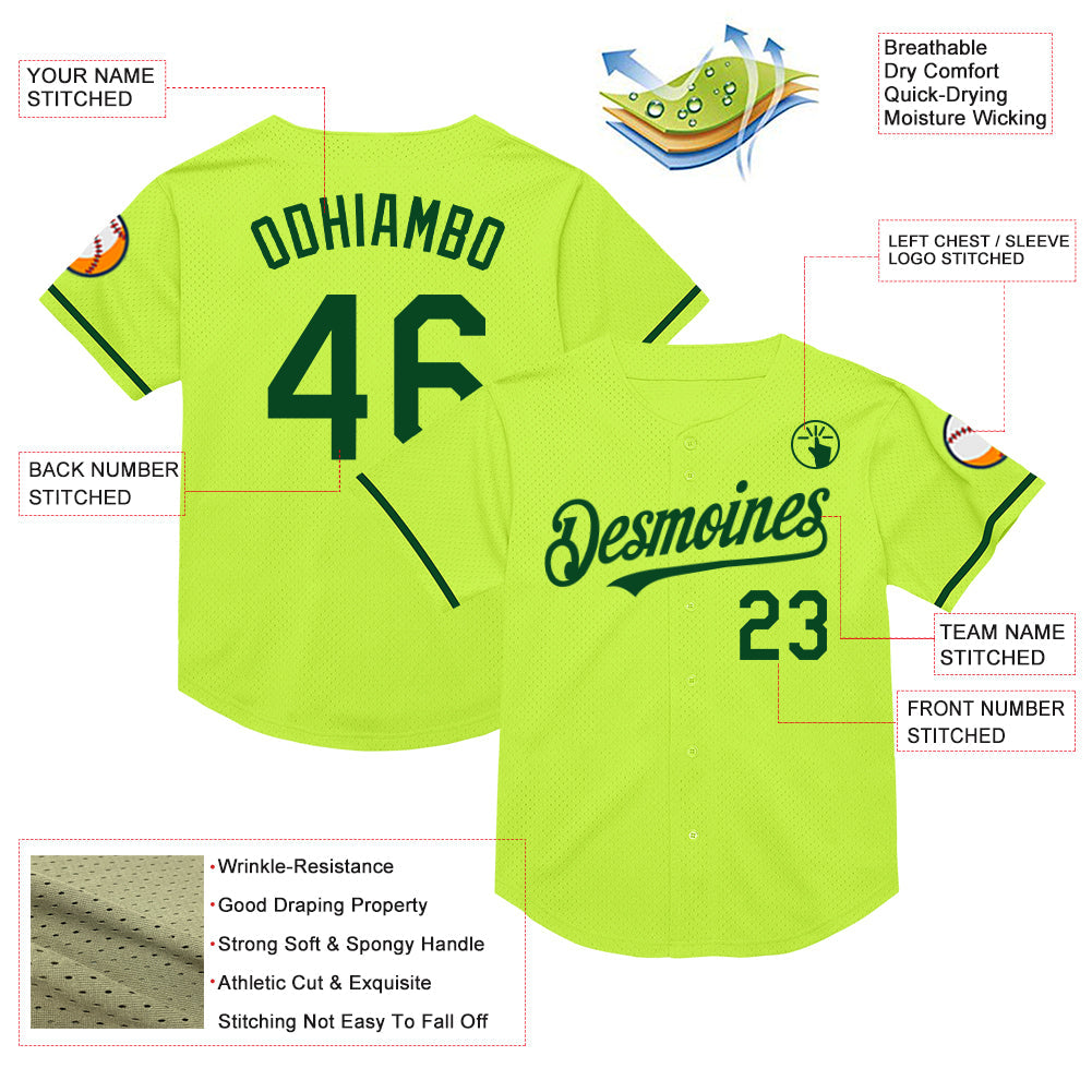 Custom Neon Green Green Mesh Authentic Throwback Baseball Jersey view 3