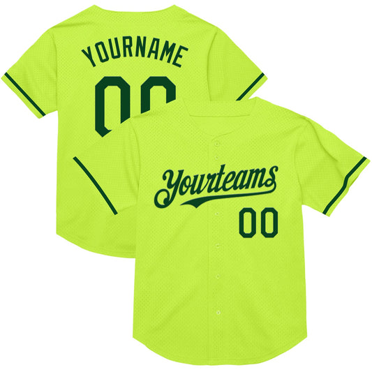 Custom Neon Green Green Mesh Authentic Throwback Baseball Jersey - Main View