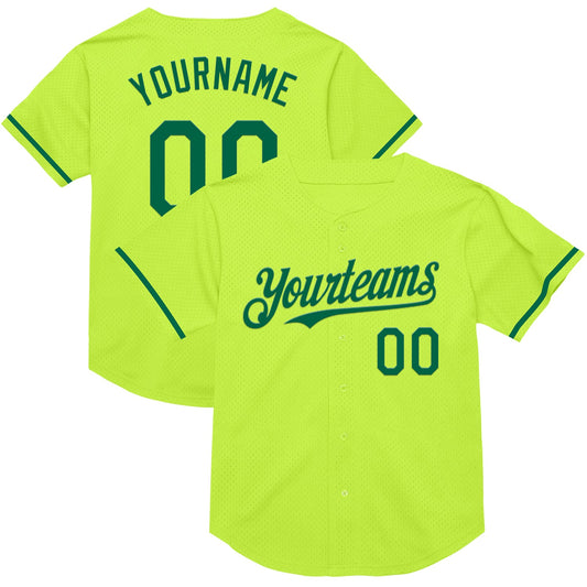 Custom Neon Green Kelly Green Mesh Authentic Throwback Baseball Jersey - Main View