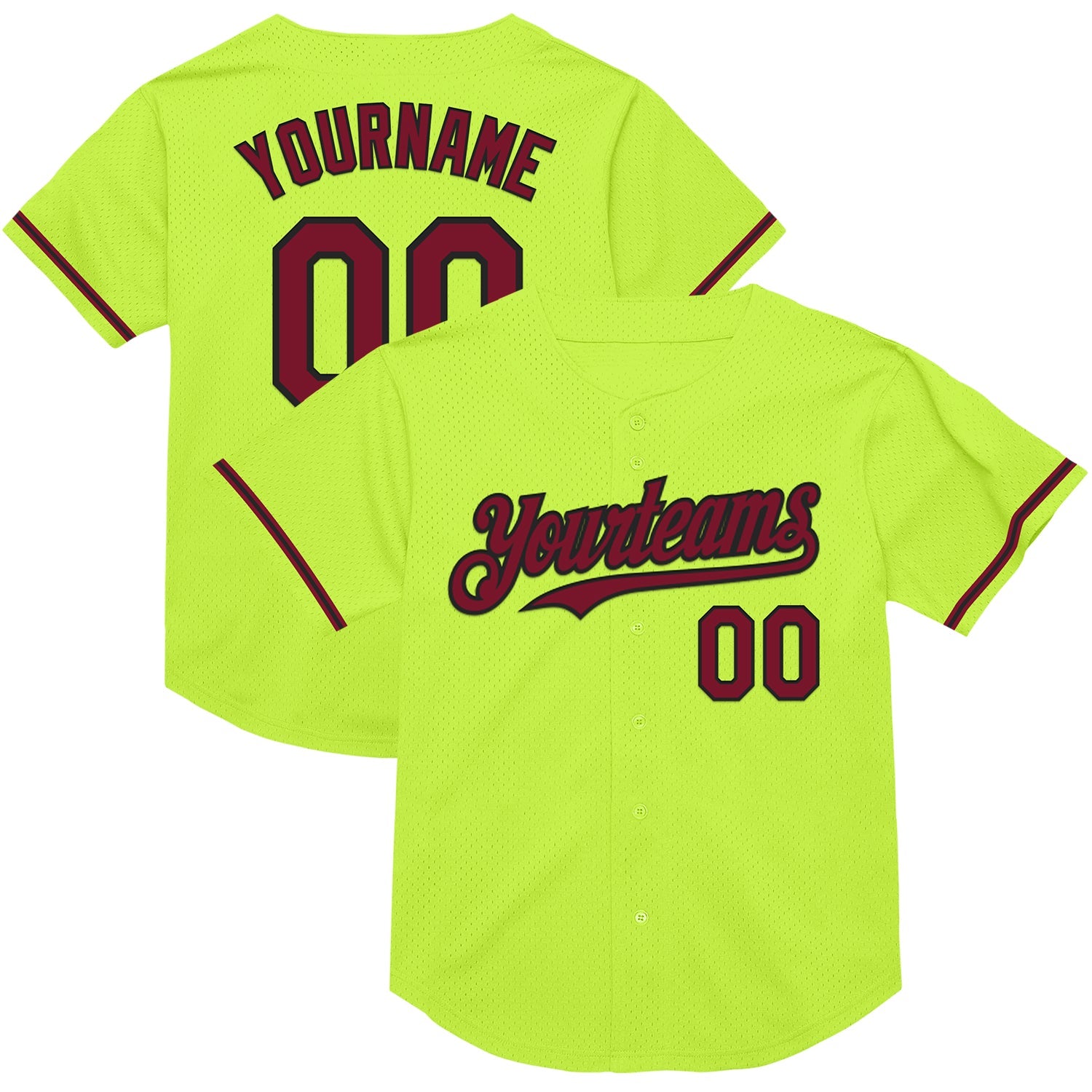 Custom Neon Green Crimson-Black Mesh Authentic Throwback Baseball Jersey - Main View