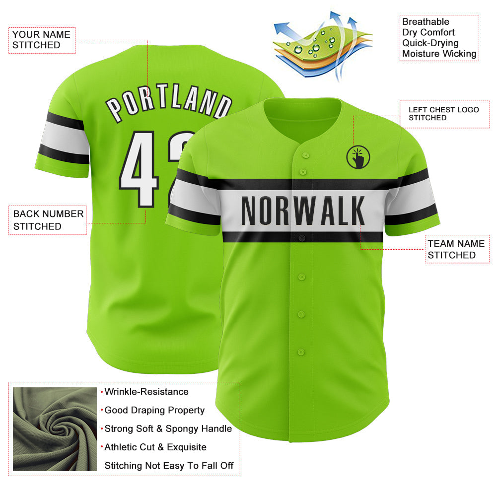 Custom Neon Green White-Black Authentic Baseball Jersey view 3