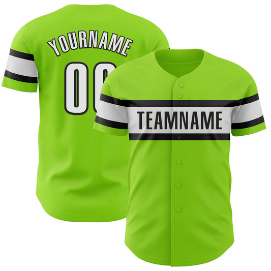 Custom Neon Green White-Black Authentic Baseball Jersey - Main View