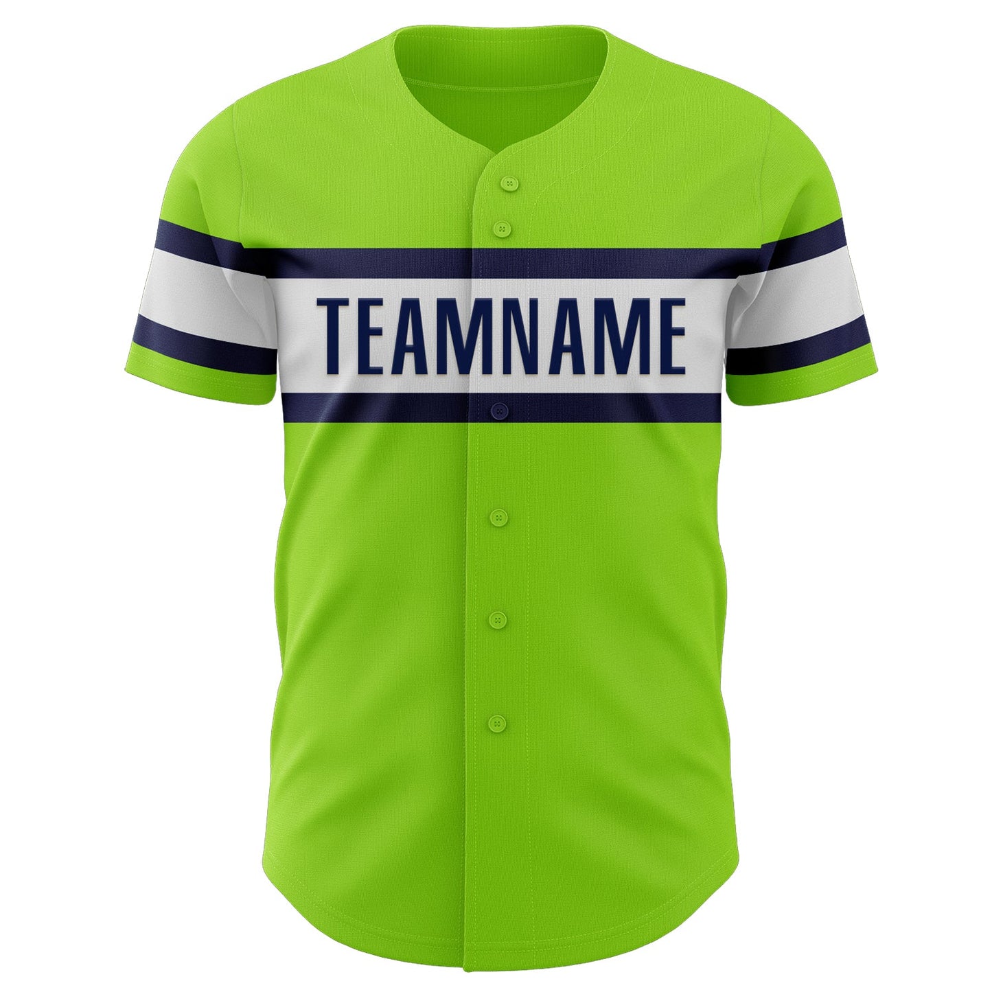 Custom Neon Green White-Navy Authentic Baseball Jersey view 2