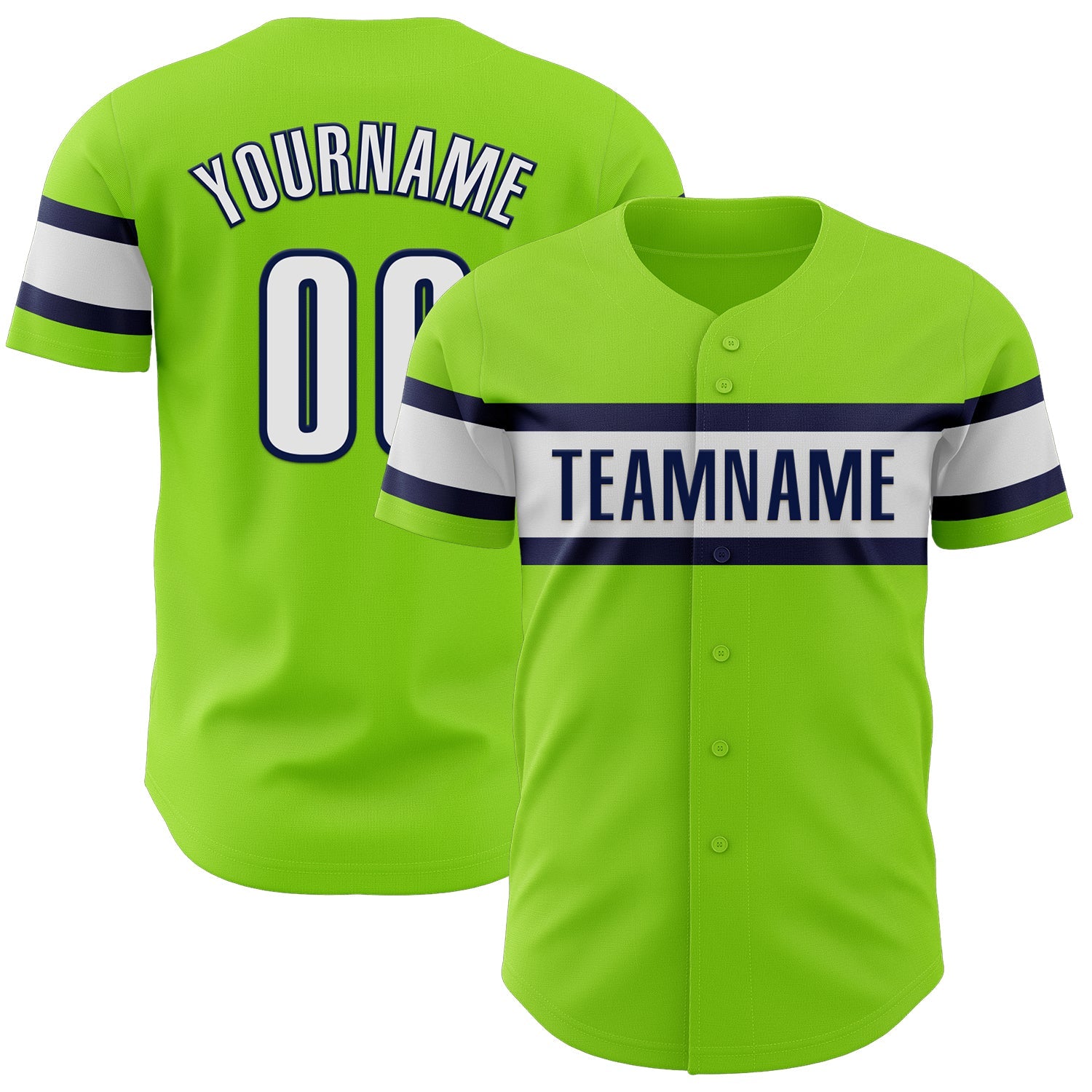 Custom Neon Green White-Navy Authentic Baseball Jersey - Main View